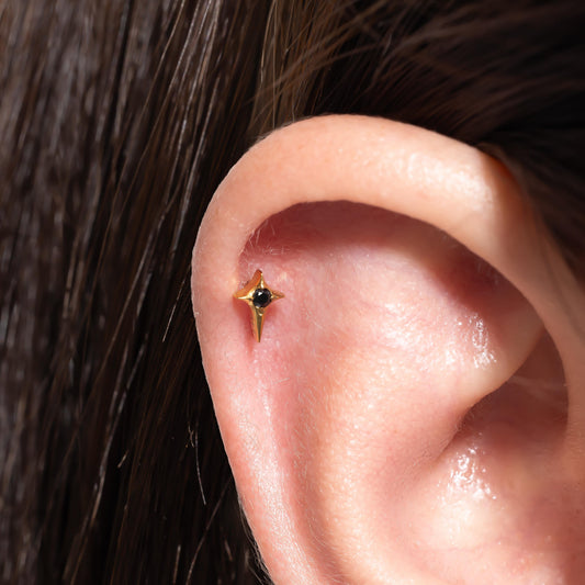 Stella - Black Star Push Pin Flat Back Earrings