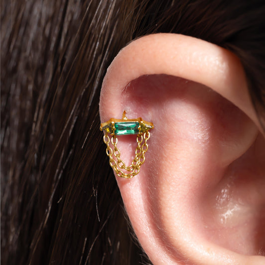 Rhea – Emerald Bar & Chain Push Pin Flatback Stud