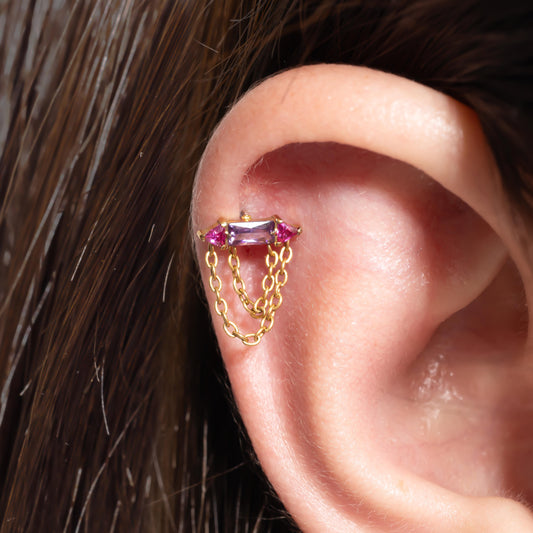 Rhea – Amethyst & Ruby Bar & Chain Push Pin Flatback Stud