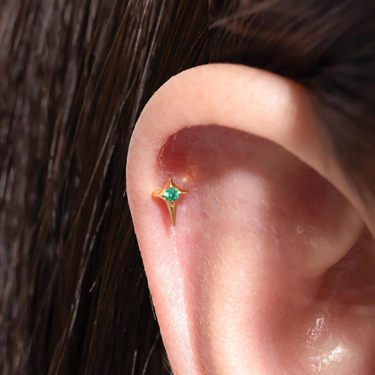 Stella - Emerald Star Push Pin Flat Back Earrings