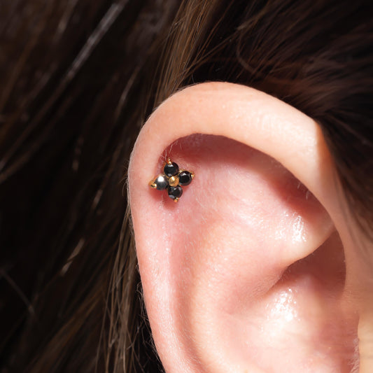 Luna - Black Spinel Four Leaf Push Pin Flatback Earrings