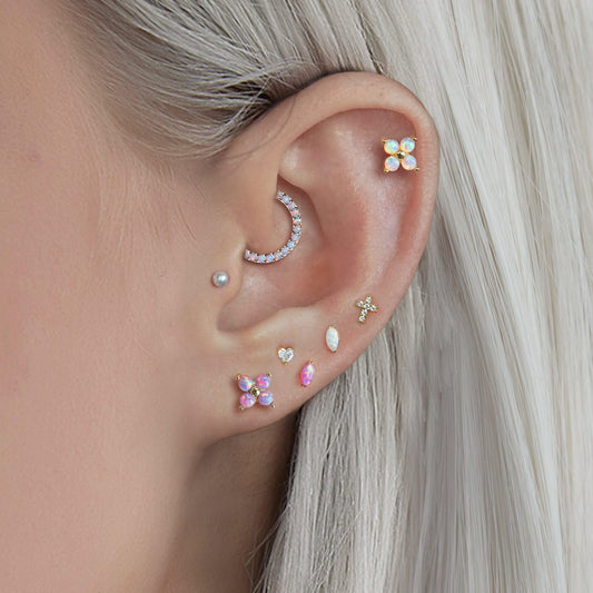 Color_ALL;Tiny Grain Pink Opal Push Pin Piercing Earring-EricaJewels