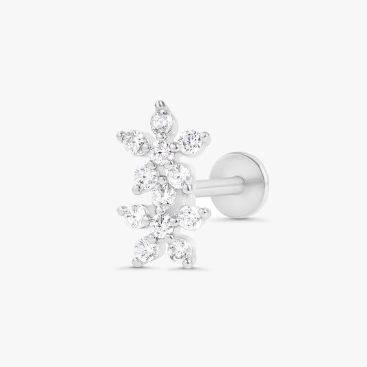 Color_Silver,Bar Type & Materials_Labret (Titanium);Double Flowers Piercing Studs - EricaJewels