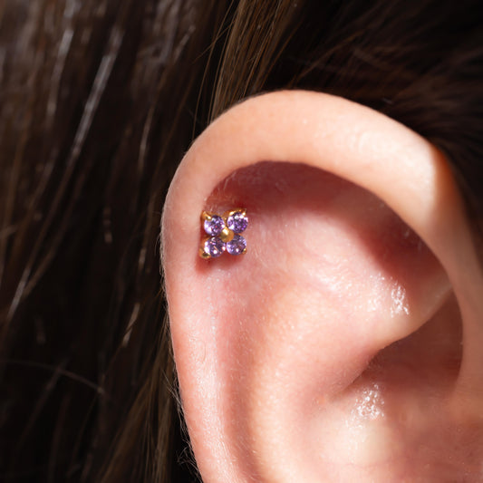 Luna - Amethyst Four Leaf Push Pin Flatback Earrings