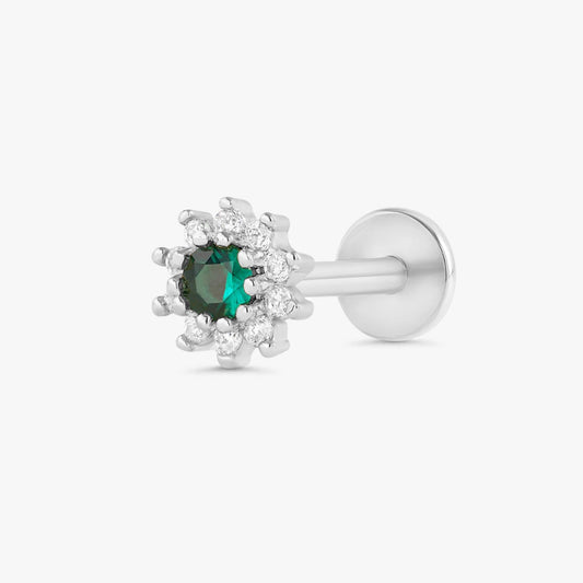 Color_Silver,Bar Type & Materials_Labret (Titanium);Emerald Flat Back Cartilage Earrings | EricaJewels