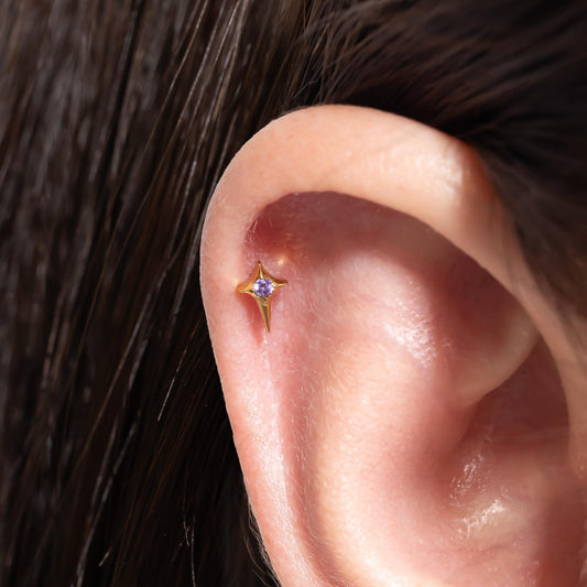 Stella - Amethyst Star Push Pin Flat Back Earrings