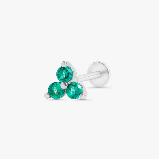 Color_Silver,Bar Type & Materials_Labret (Titanium);Emerald Green Leaf Clover Studs - EricaJewels