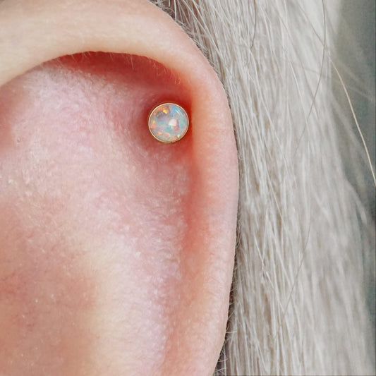 Color_ALL;White Opal Bezeled Push Pin Earring