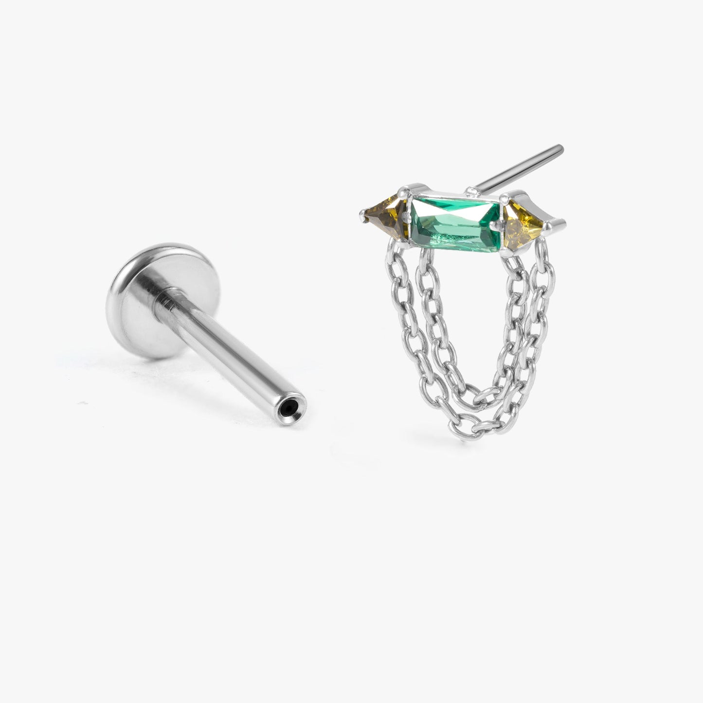Rhea – Emerald Bar & Chain Push Pin Flatback Stud