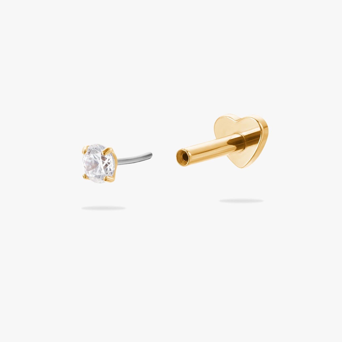 Reversible Heart Threadless Flat Back Earring with CZ
