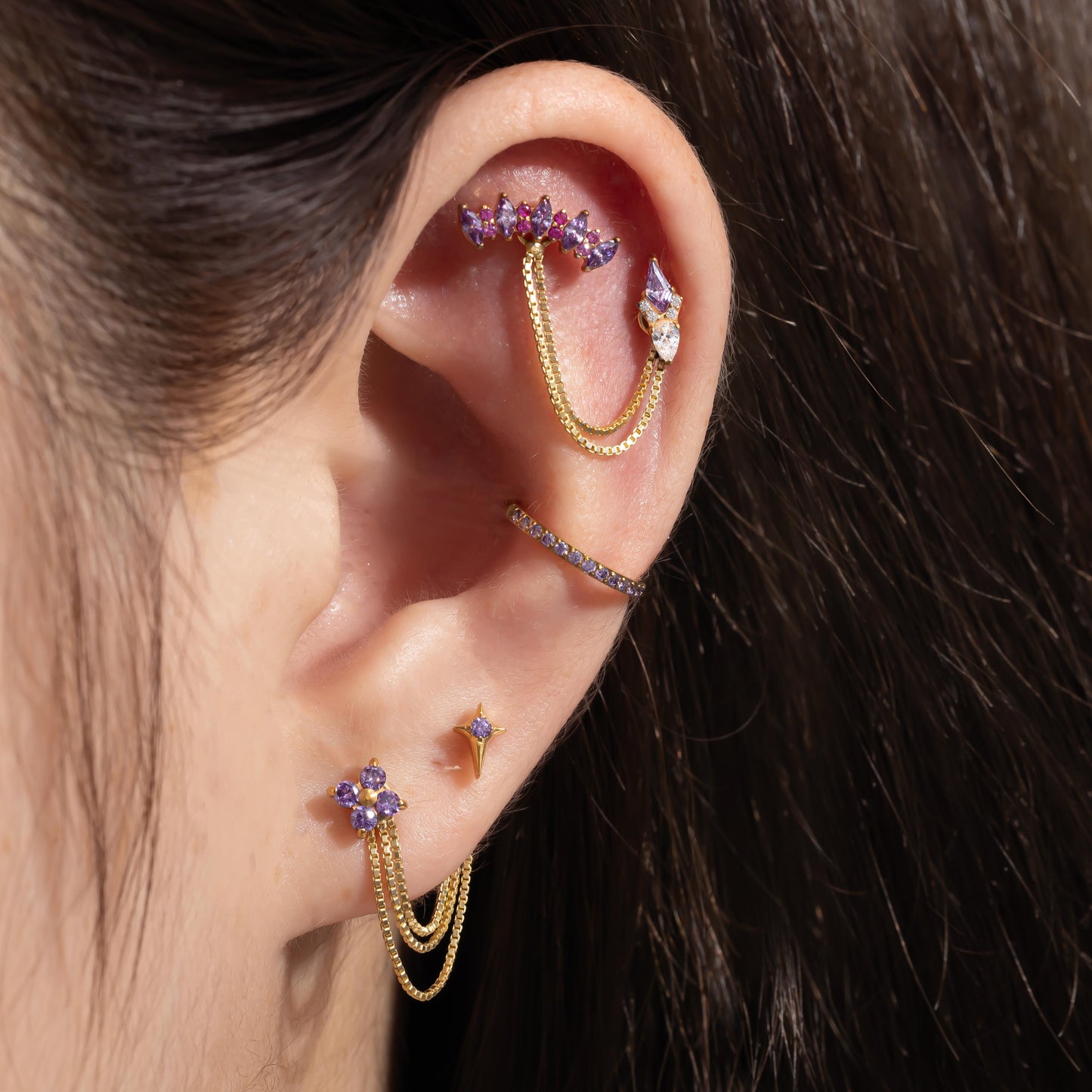 Luna - Amethyst Four Leaf Push Pin Flatback Earrings