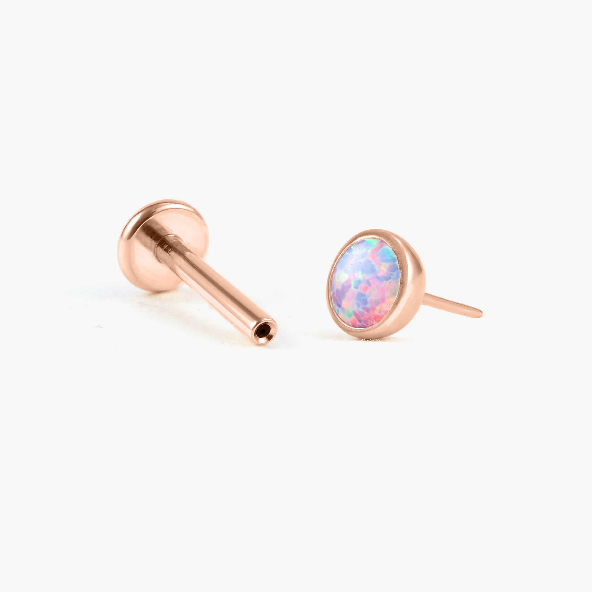 Color_Rose Gold;Purple Opal Bezeled Push Pin Earring