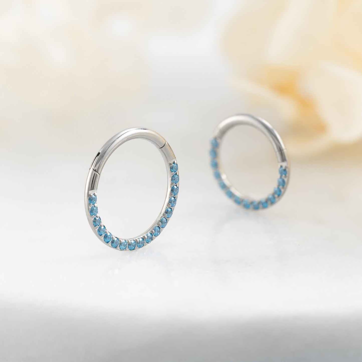 Titanium Aquamarine Light Blue 3A CZ Daith Jewelry & Septum Rings