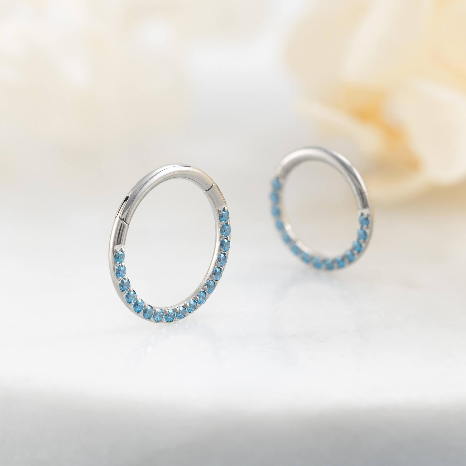 Titanium Aquamarine Light Blue 3A CZ Daith Jewelry & Septum Rings