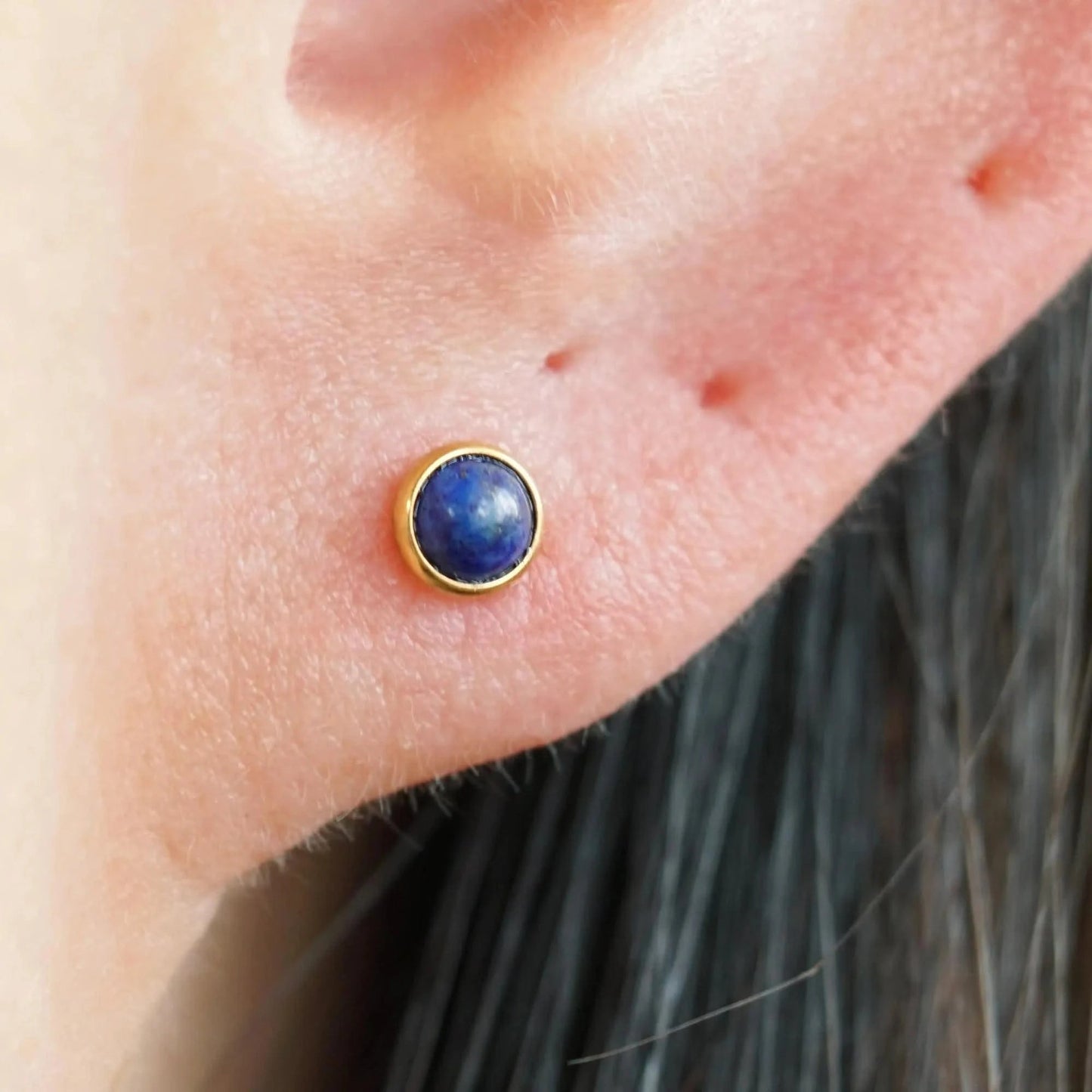 Natural Lapis Lazuli Bezeled Push Pin Stud-EricaJewels