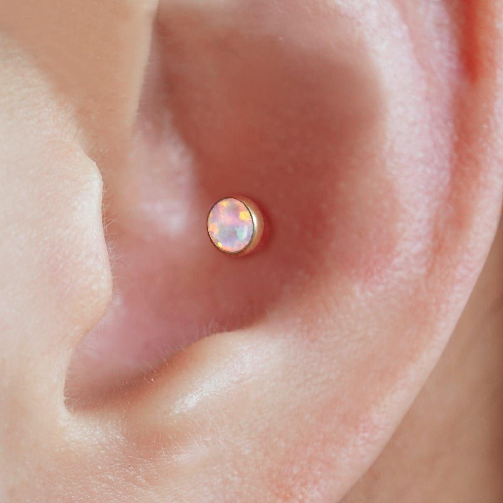 Color_ALL;White Opal Bezeled Push Pin Earring