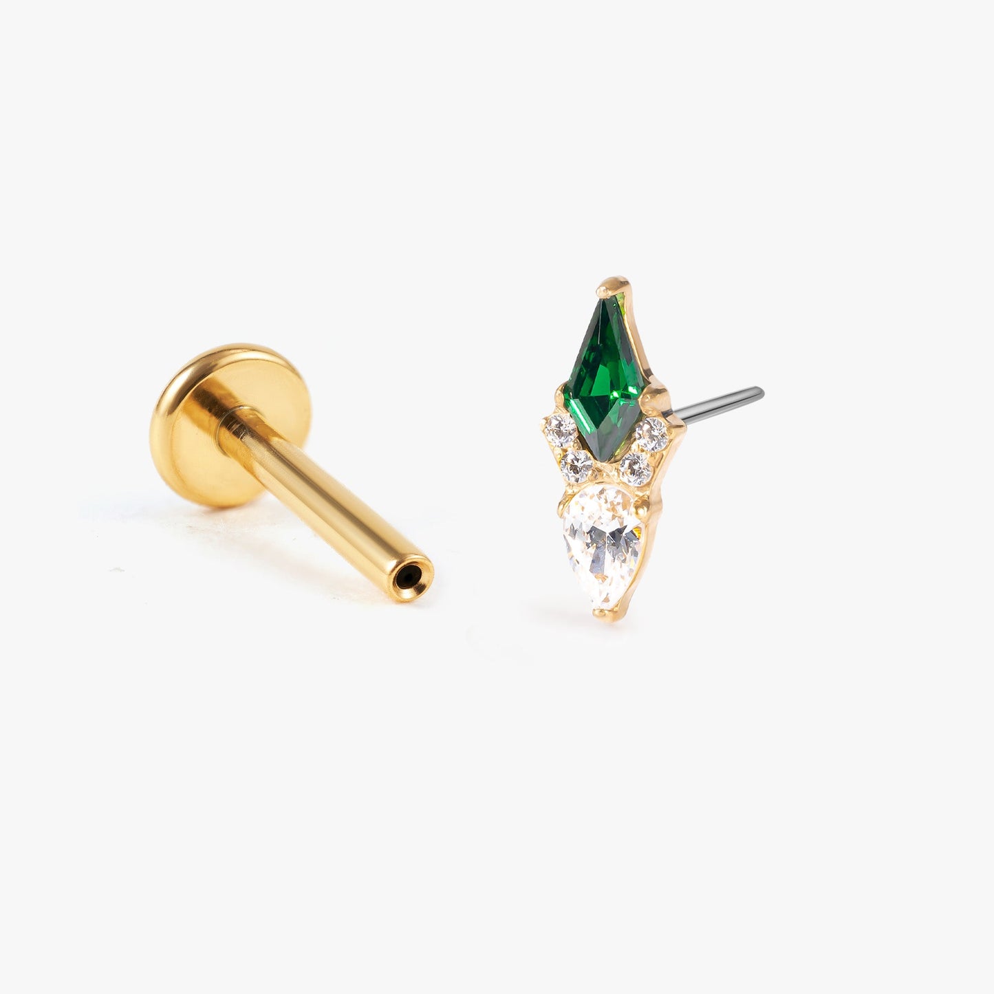 Eva - Kite Cut Emerald Push Pin Stud