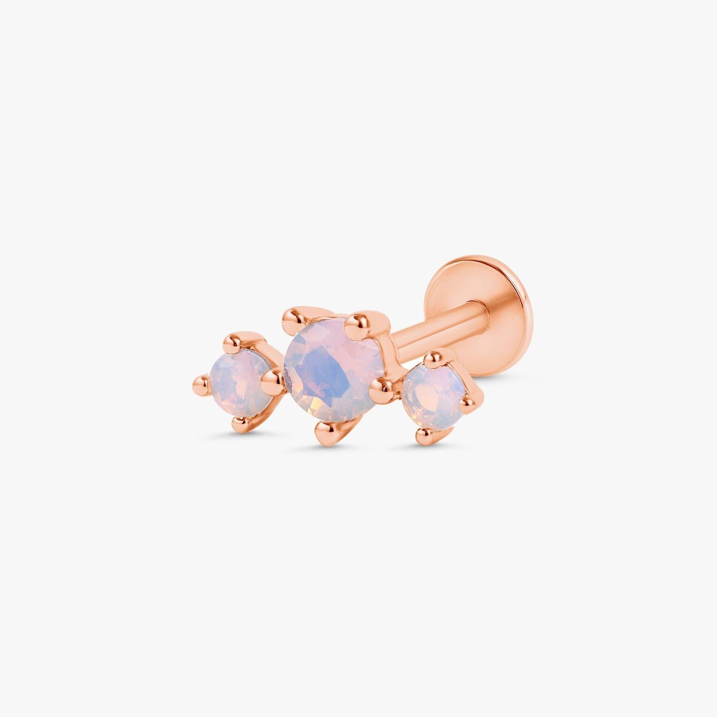 Color_Rose Gold,Bar Type & Materials_Labret (Titanium);Trinity Pink Moonstone Flat Back Earrings - EricaJewels