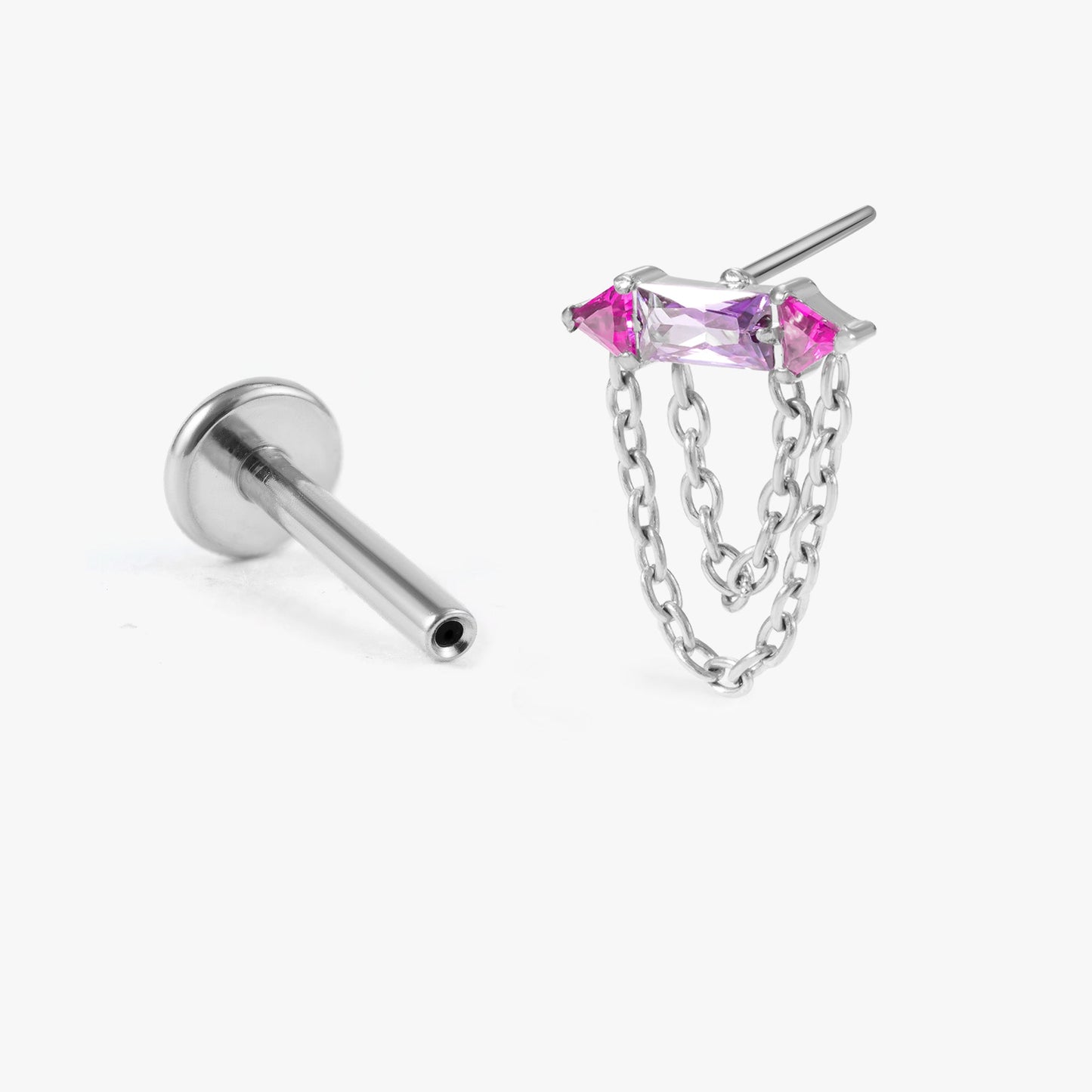 Rhea – Amethyst & Ruby Bar & Chain Push Pin Flatback Stud