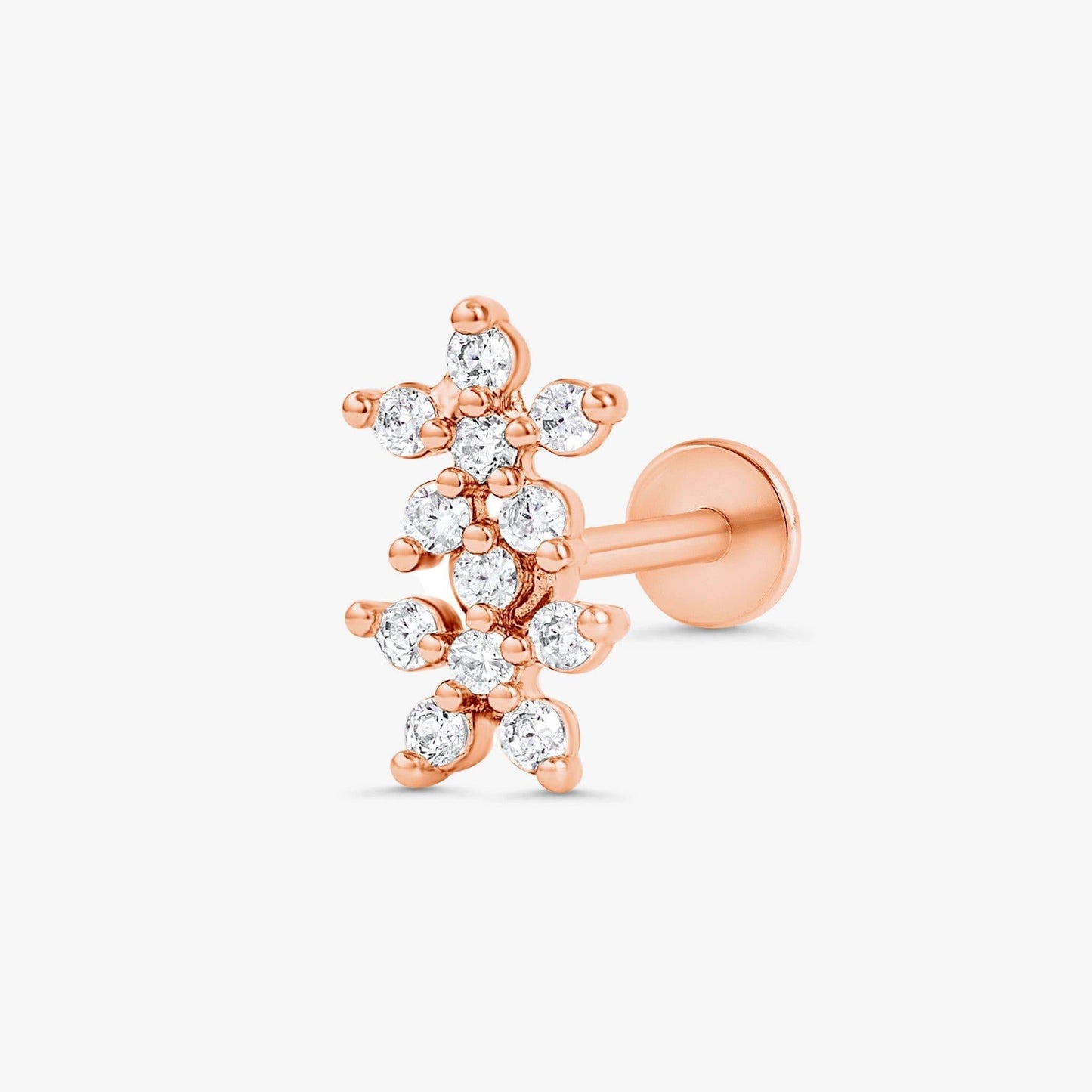 Color_Rose Gold,Bar Type & Materials_Labret (Titanium);Double Flowers Piercing Studs - EricaJewels