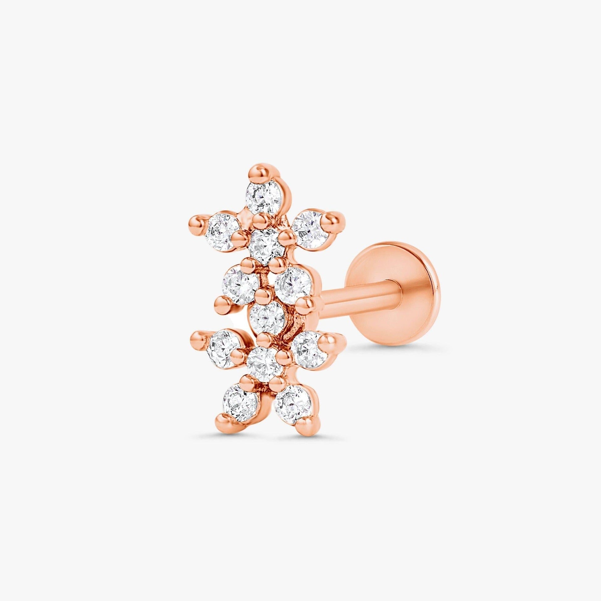 Color_Rose Gold,Bar Type & Materials_Labret (Titanium);Double Flowers Piercing Studs - EricaJewels