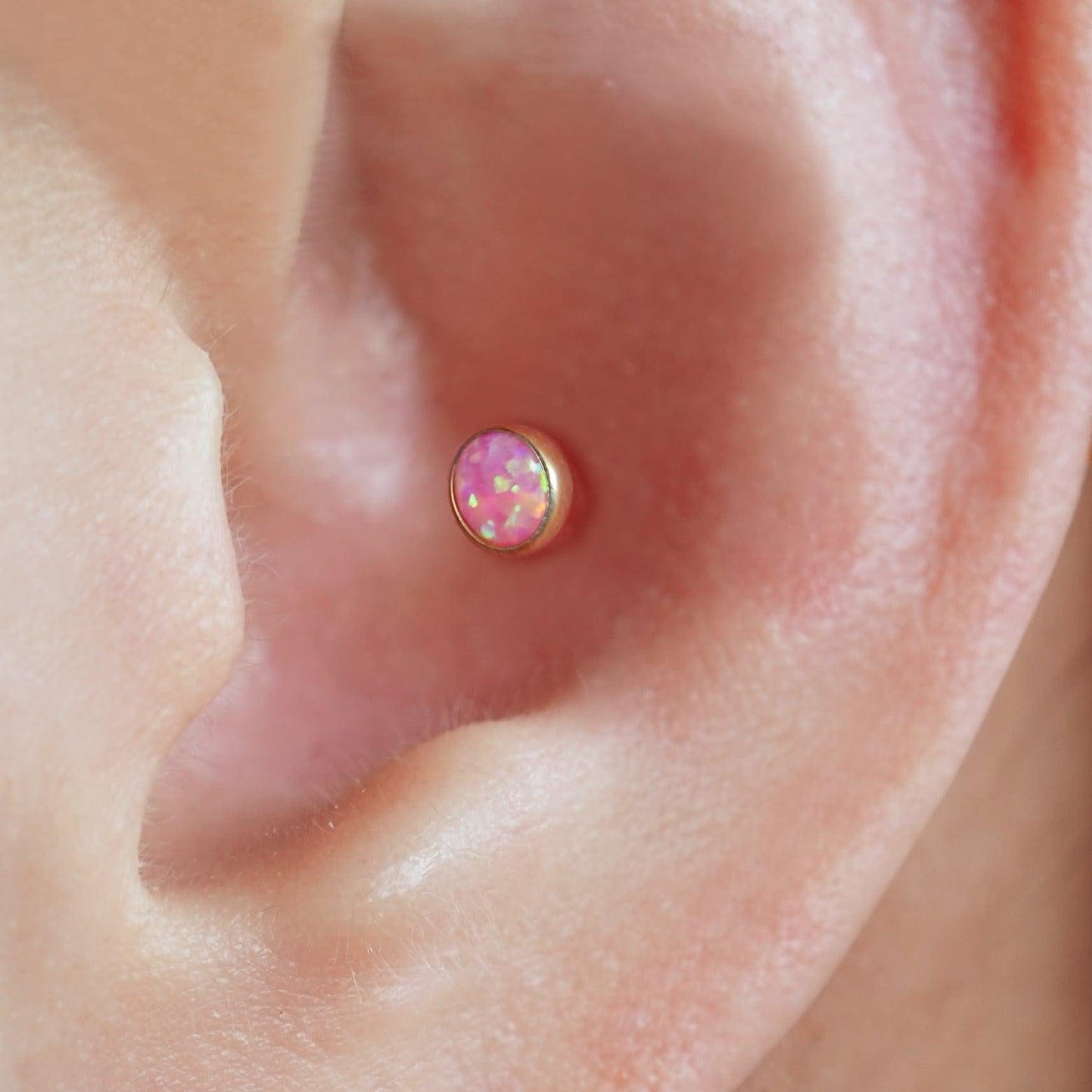 Color_ALL;Pink Opal Bezeled Push Pin Earringn - Erica Jewels