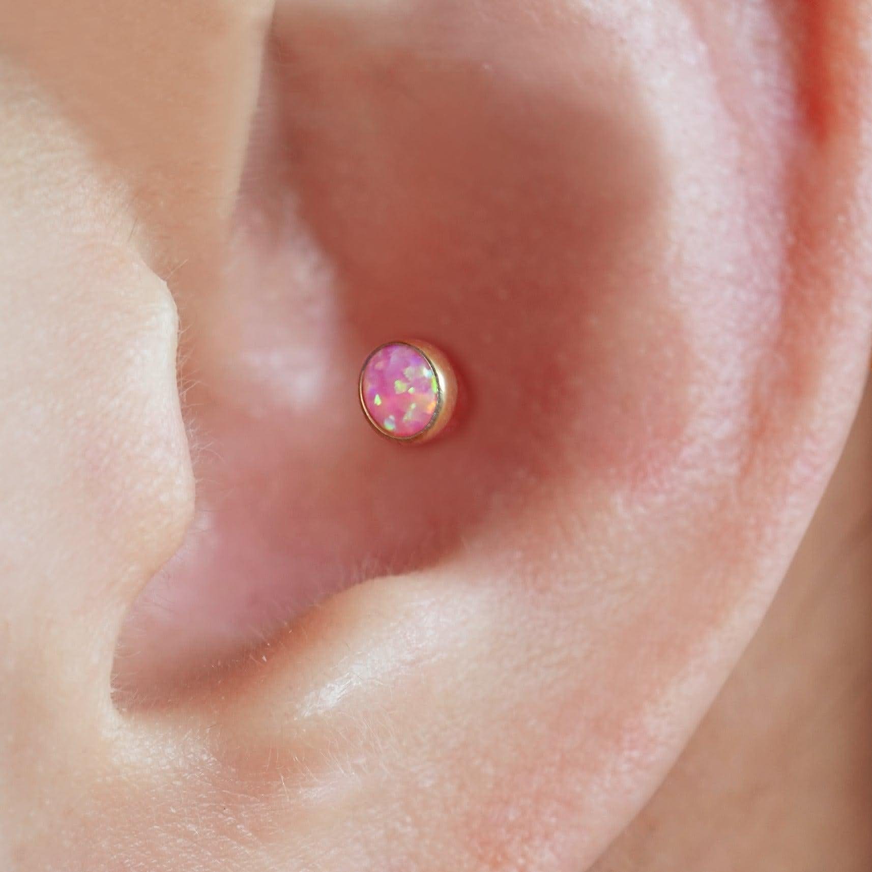 Color_ALL;Pink Opal Bezeled Push Pin Earringn - Erica Jewels
