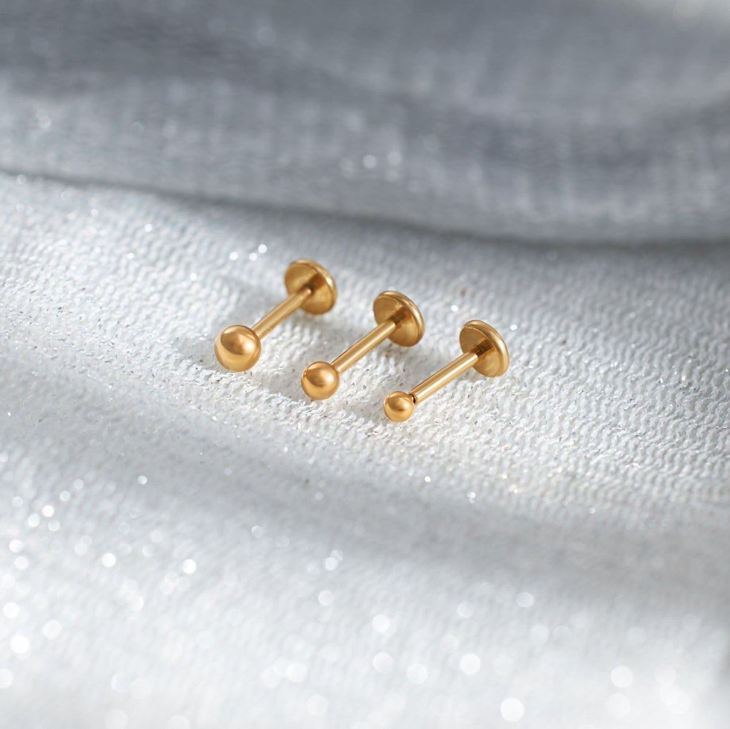 Color_Gold;Plain Bead Push Pin Piercing Earring