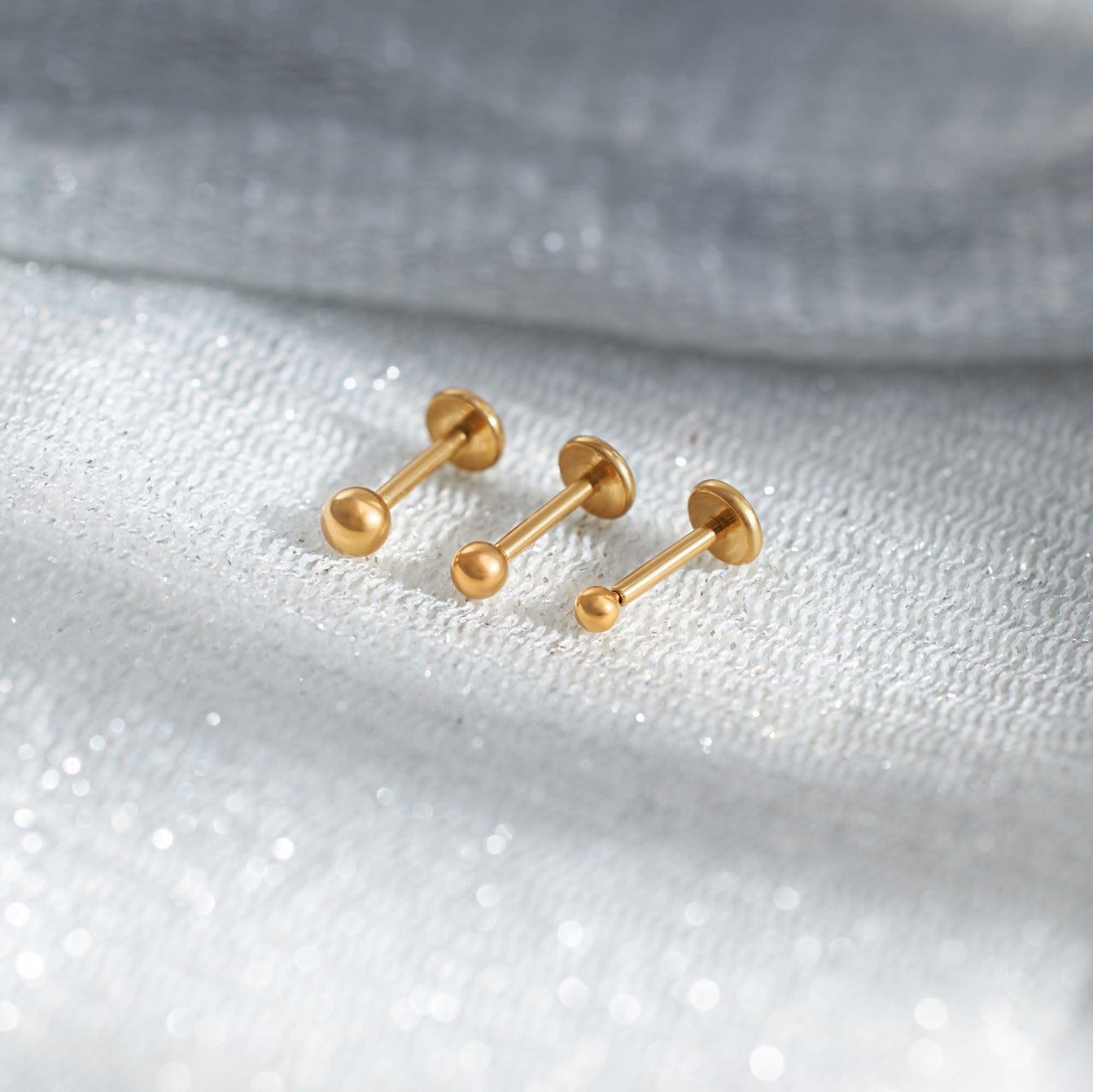 Color_Gold;Plain Bead Push Pin Piercing Earring