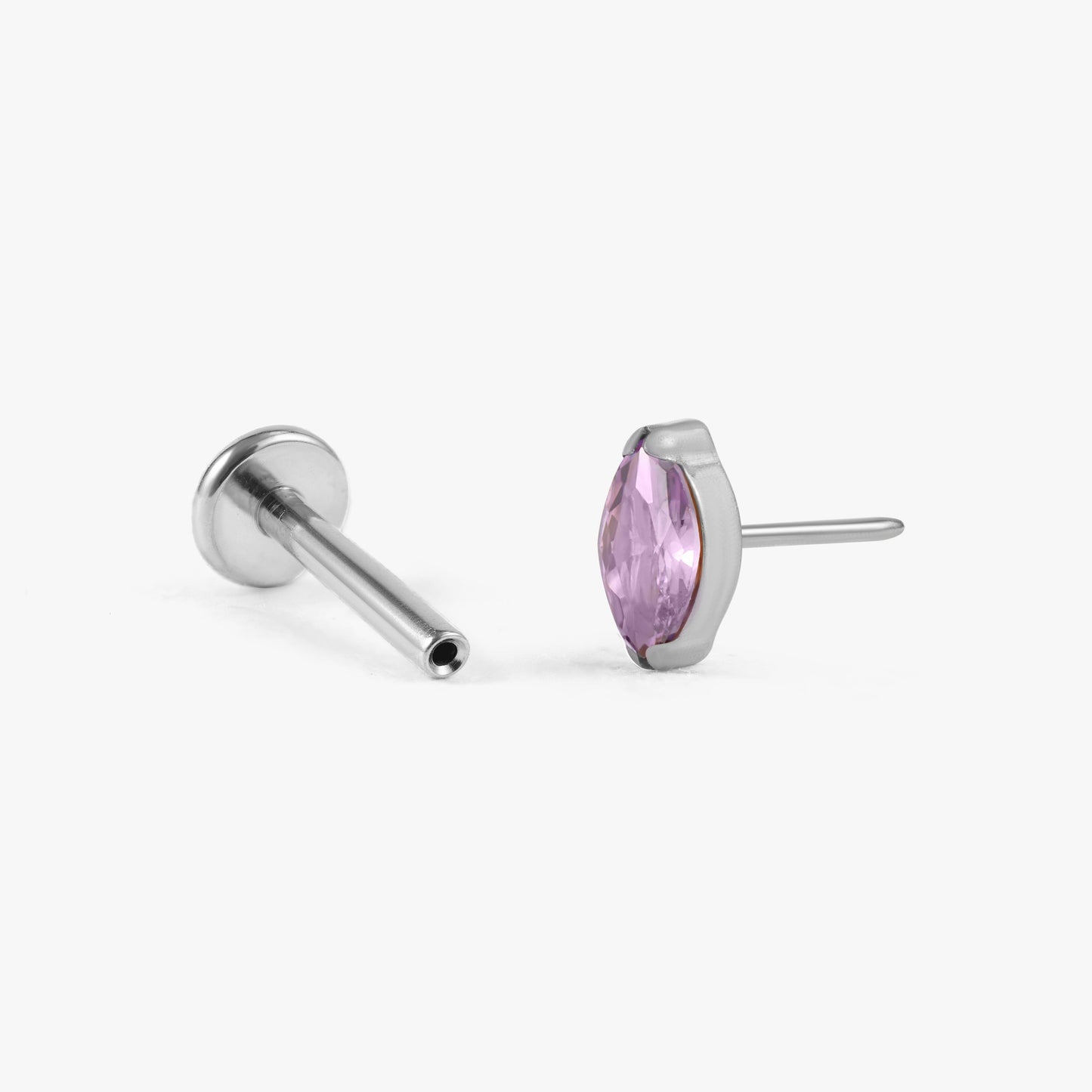 Color_Silver;Amethyst Purple Push In Flat Back Earring - Erica Jewels
