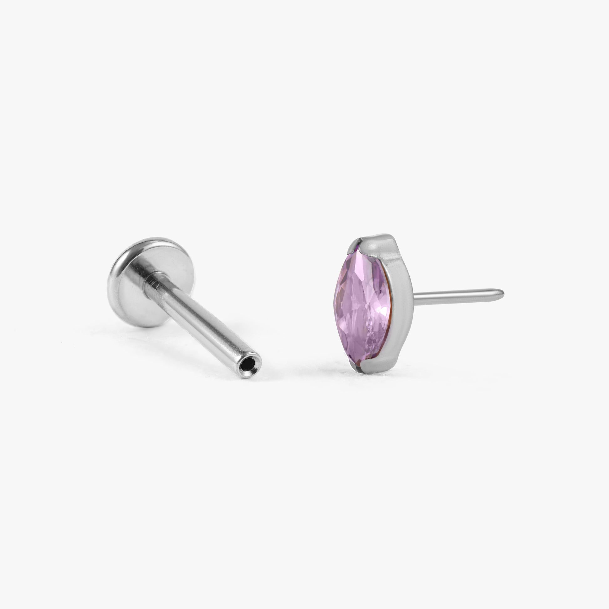 Color_Silver;Amethyst Purple Push In Flat Back Earring - Erica Jewels