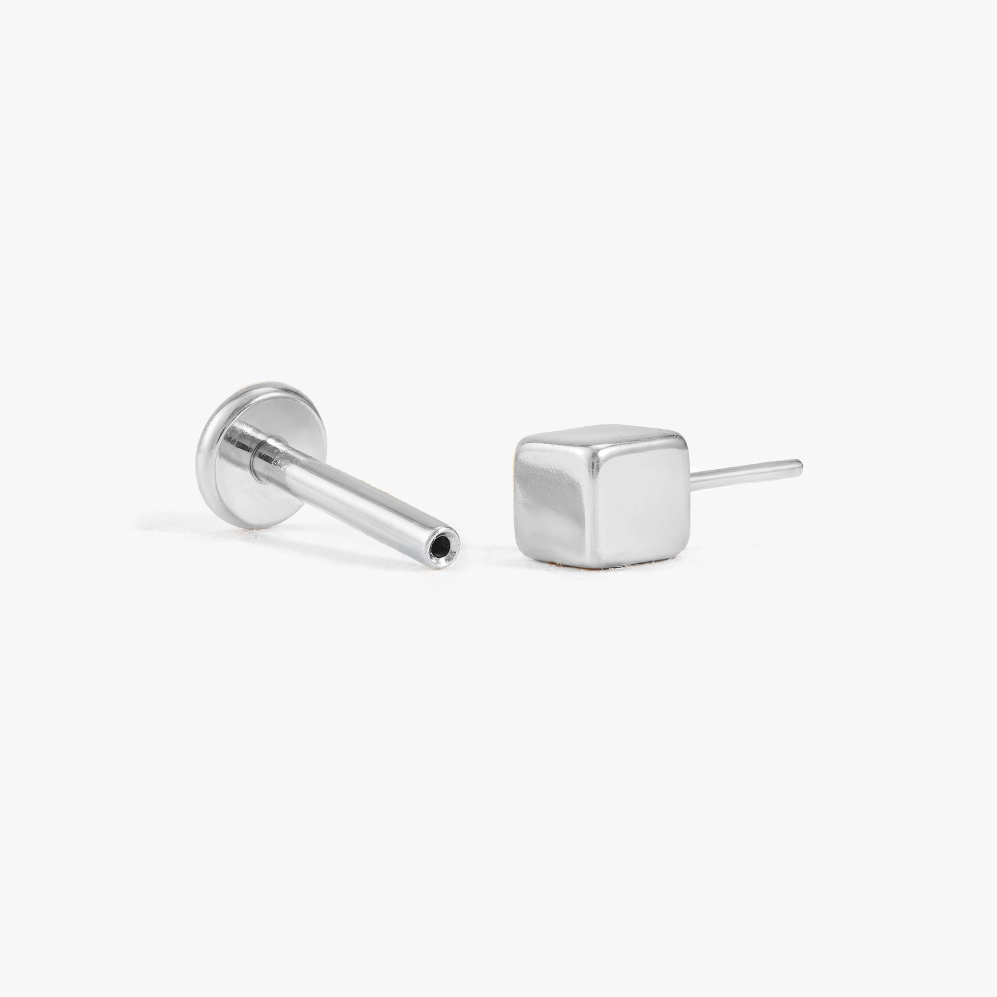 Color_Silver;Square Flat Back Push Pin Earring