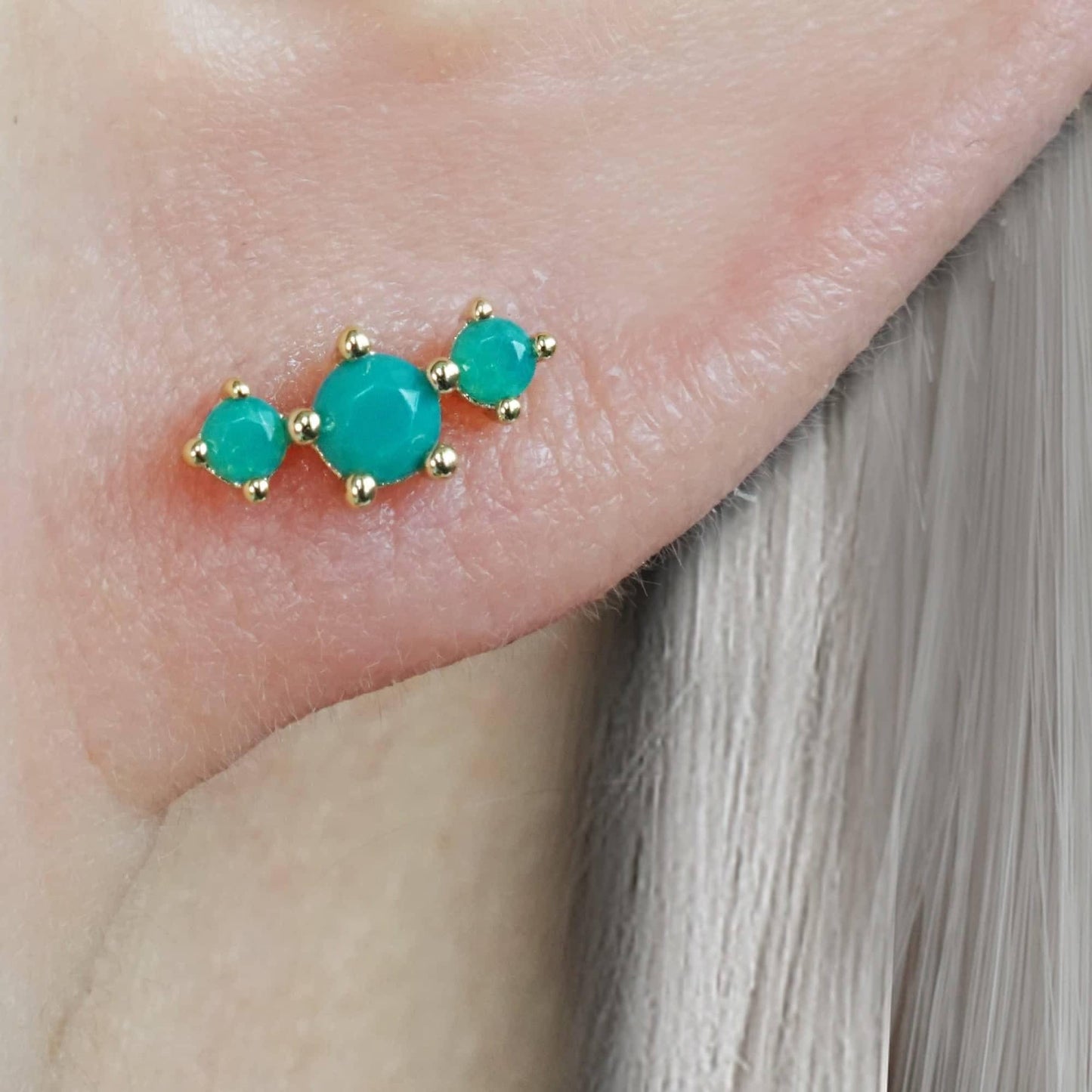 Color_ALL ;Trinity Jade Green Moonstone Flat Back Piercing Earring-EricaJewels