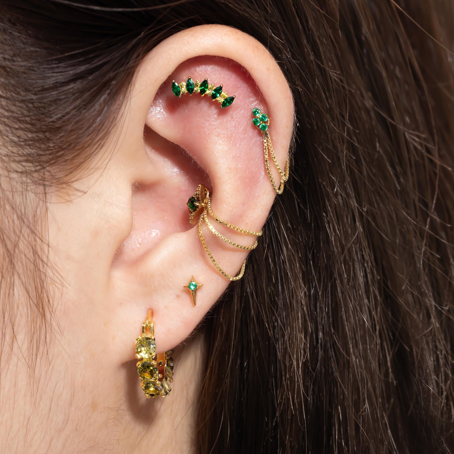 Stella - Emerald Star Push Pin Flat Back Earrings