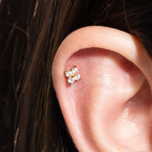 Luna - Crystal Four Leaf Push Pin Flatback Earrings