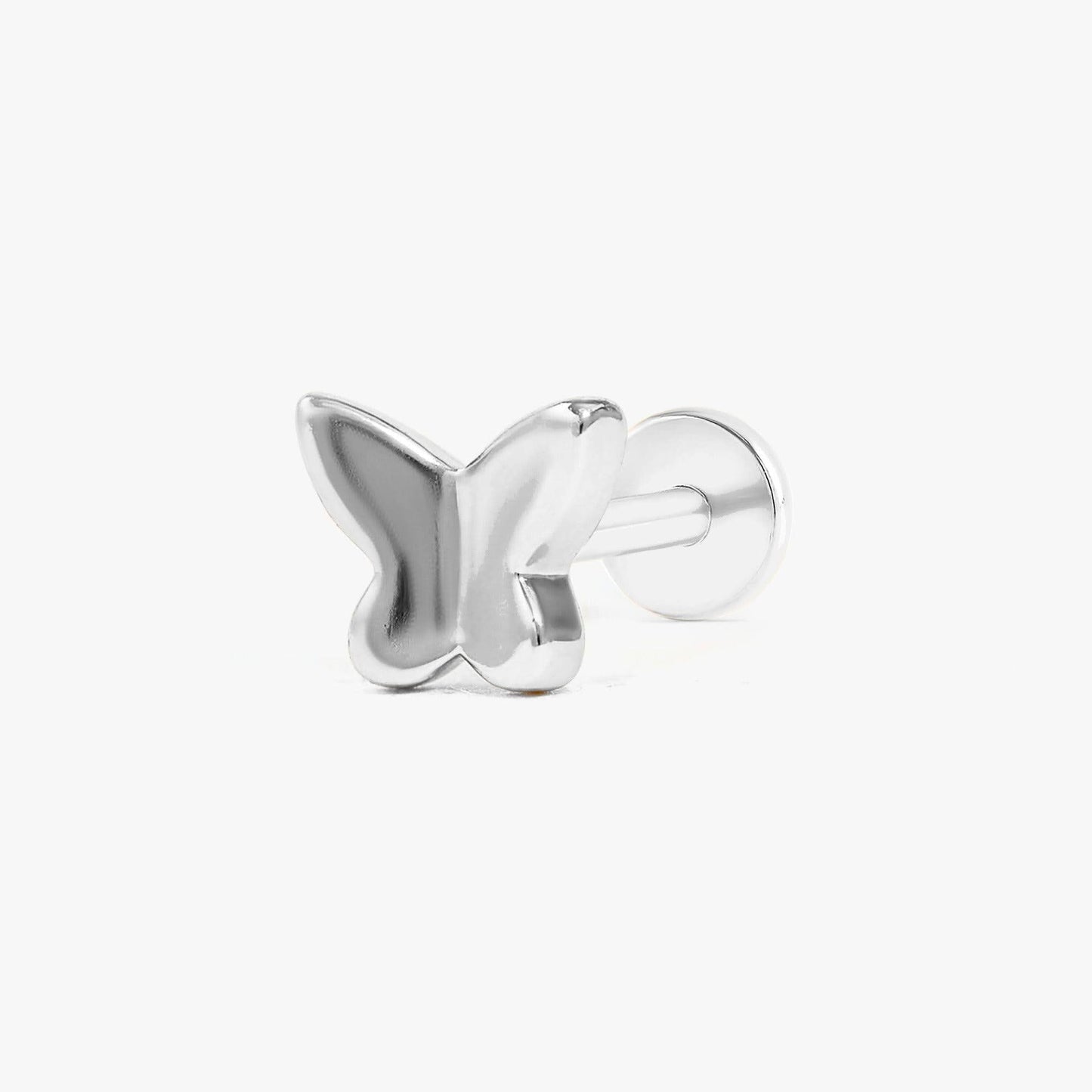Color_Silver,Bar Type & Materials_Labret (Titanium) ;Tiny Plain Butterfly Flat Back Piercing Earring-EricaJewels