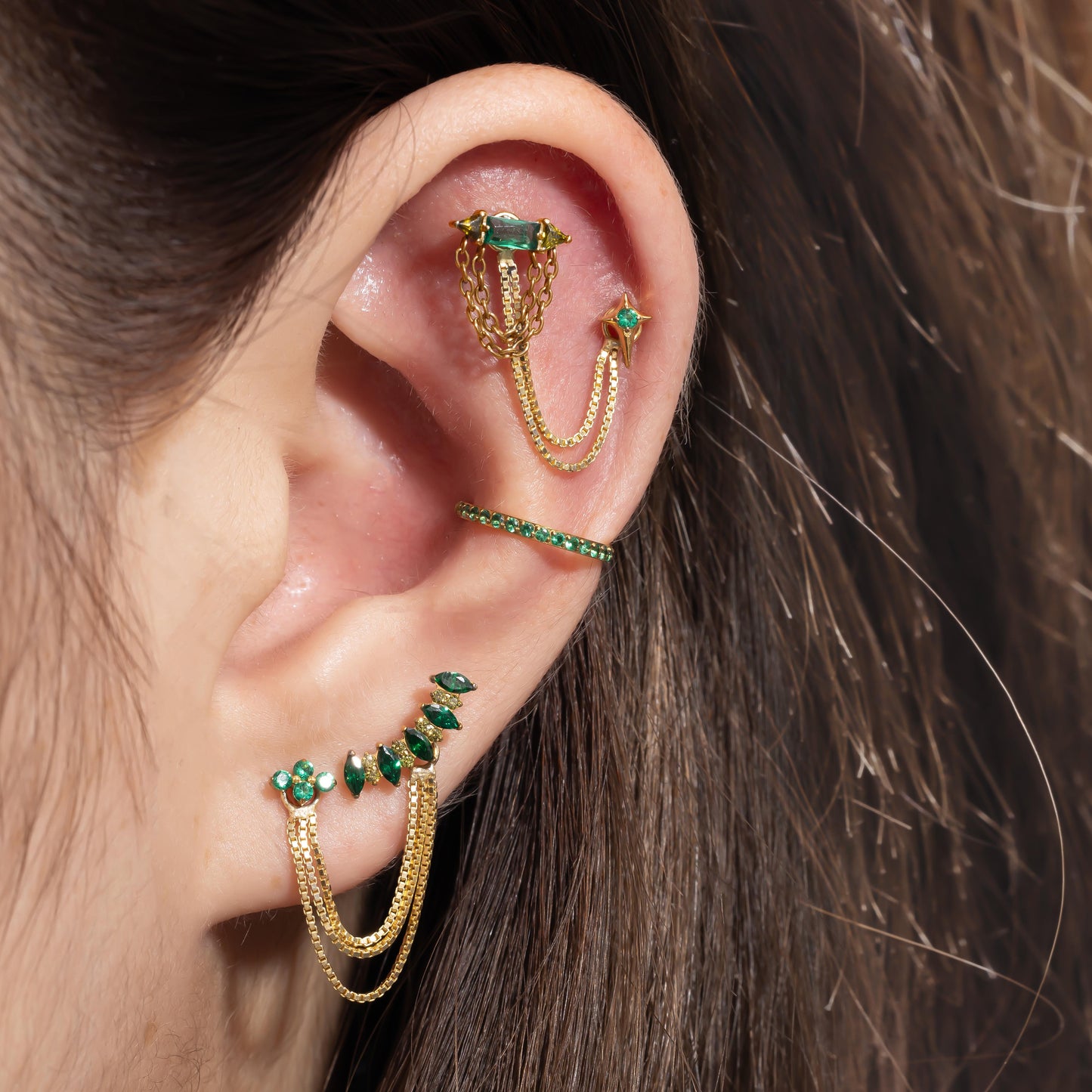 Stella - Emerald Star Push Pin Flat Back Earrings