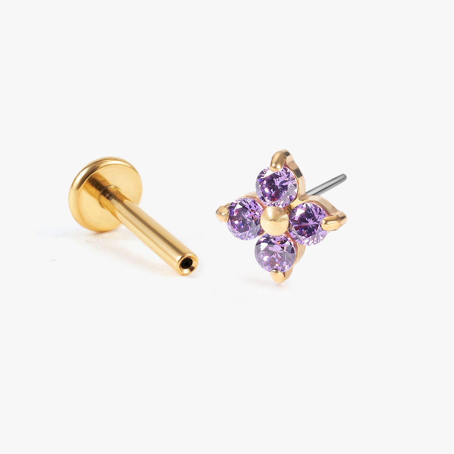 Luna - Amethyst Four Leaf Push Pin Flatback Earrings