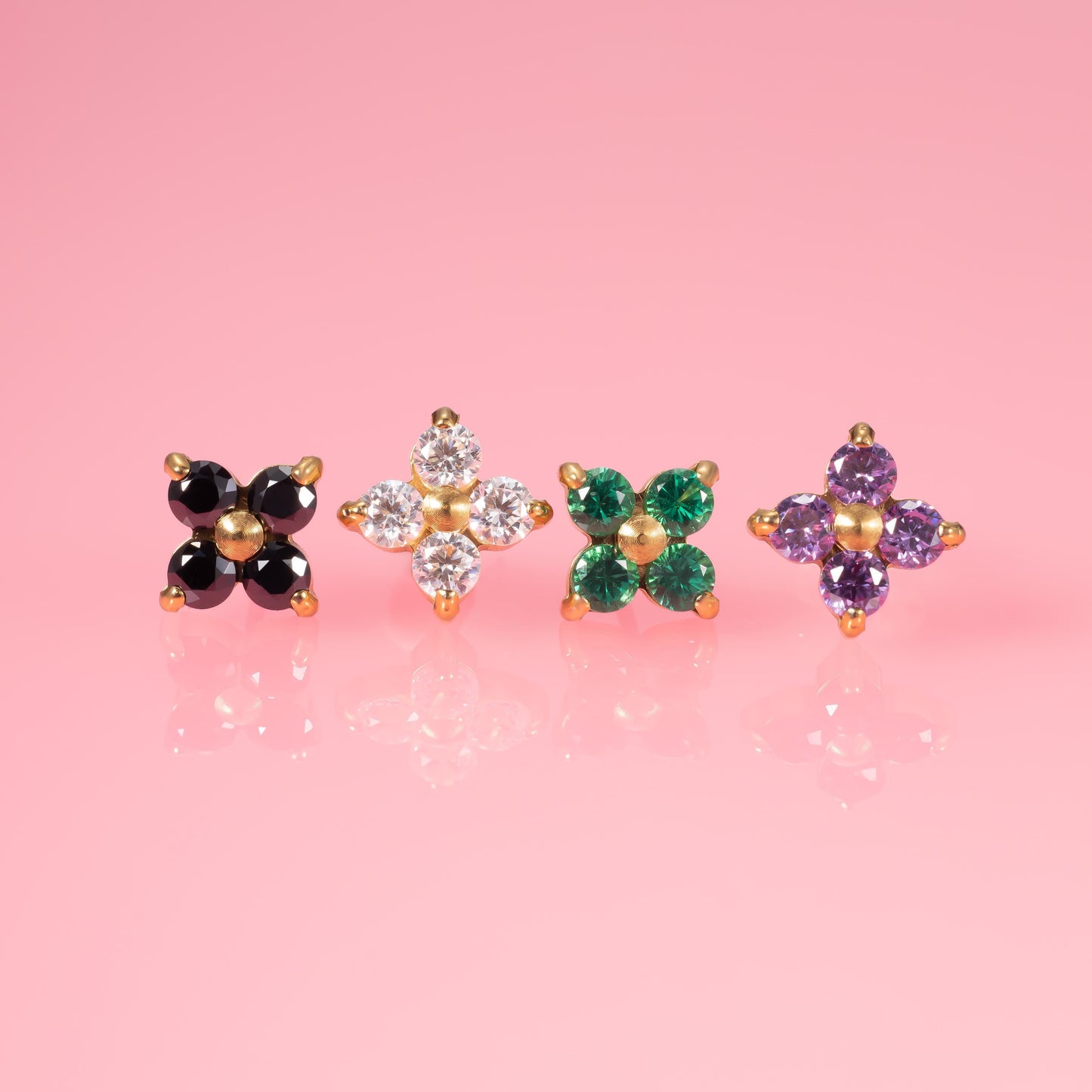 Luna - Emerald Four Leaf Push Pin Flatback Earrings
