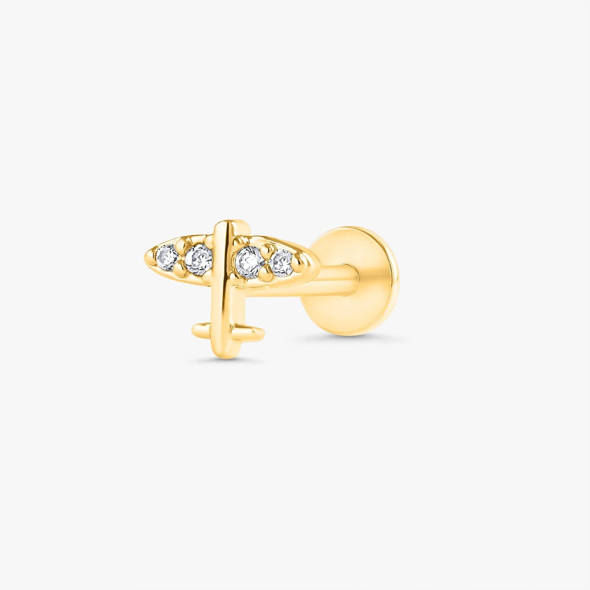 Color_Gold,Bar Type & Materials_Labret (Titanium);Airplane Earrings - EricaJewels