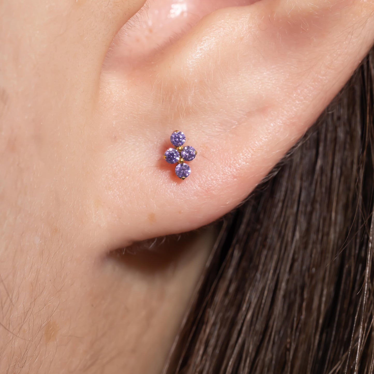 Lina - Amethyst Bloom Push Pin Flatback Stud