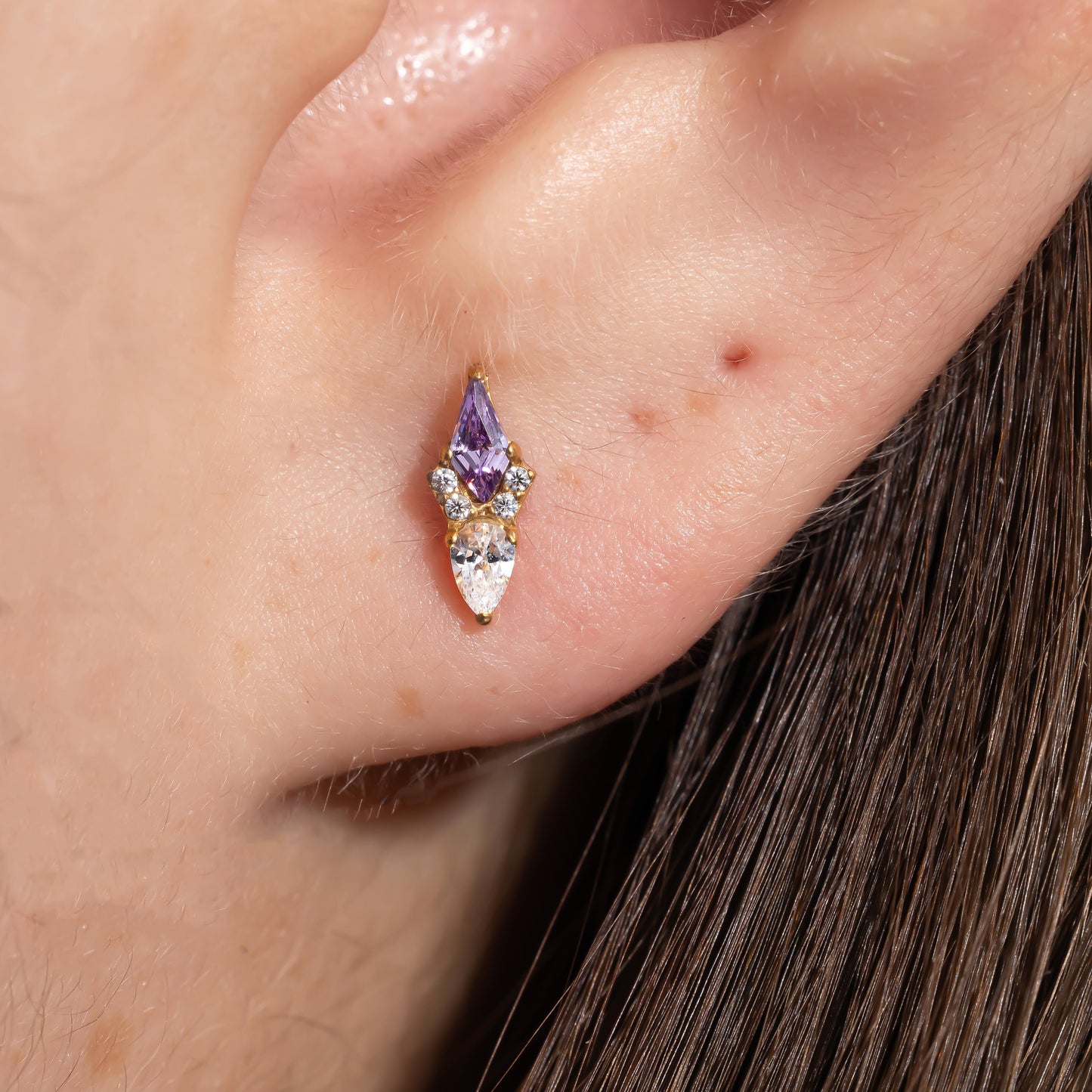 Eva - Kite Cut Amethyst Push Pin Stud