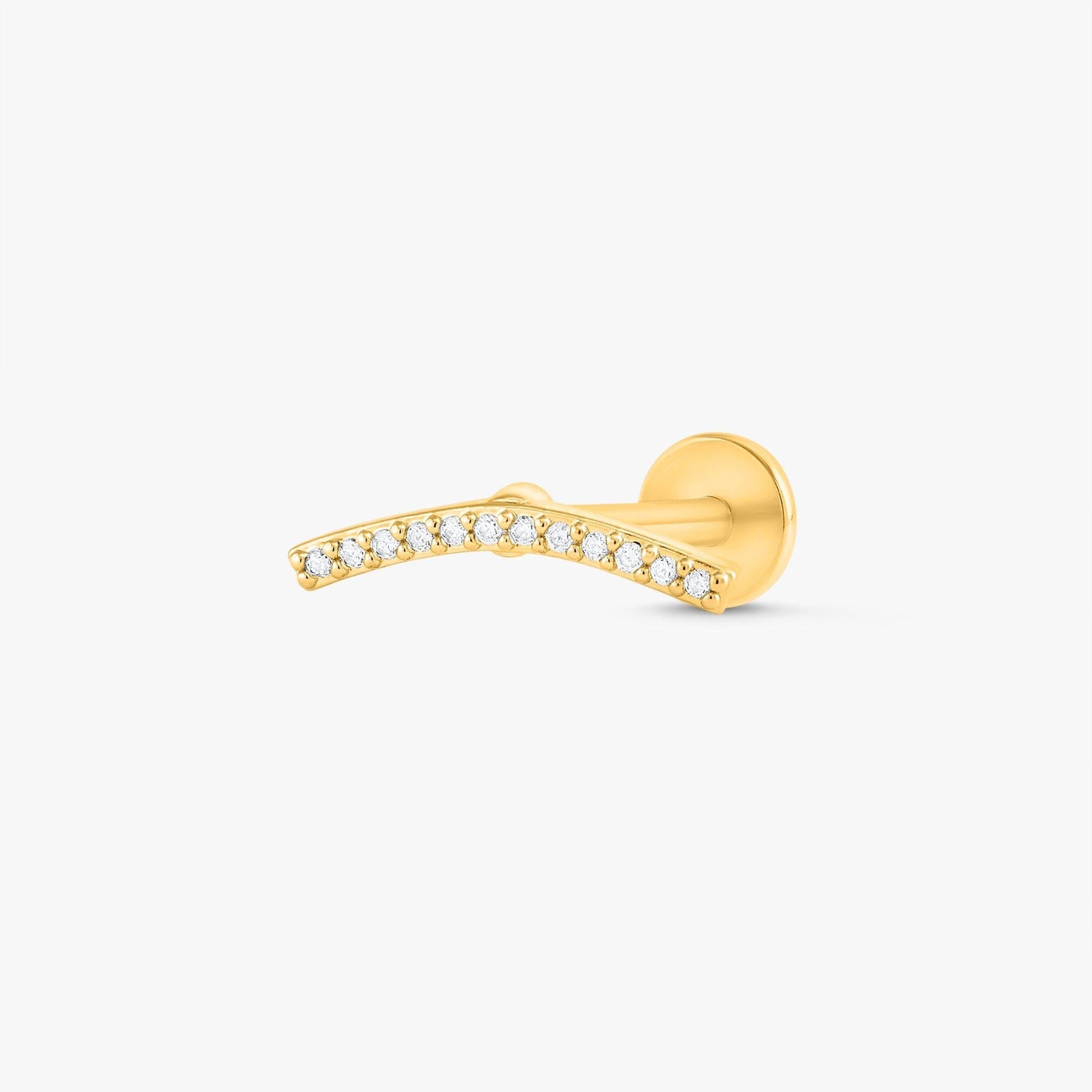 Color_Gold,Bar Type & Materials_Labret (Titanium);Pave CZ Curved Piercing Earrings - EricaJewels