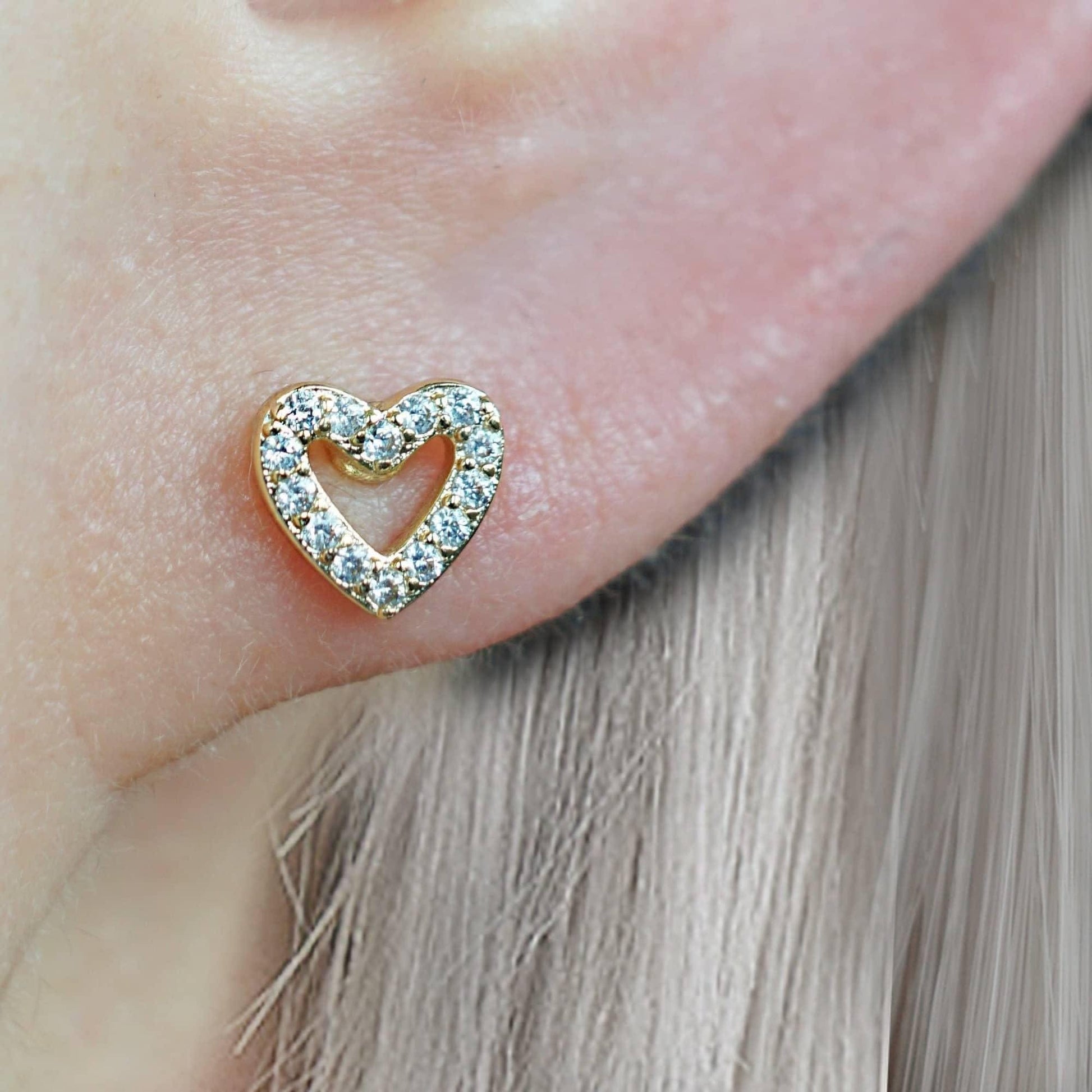Color_ALL;Love Shaped Crystal 3A CZ Flat Back Piercing Earring-EricaJewels