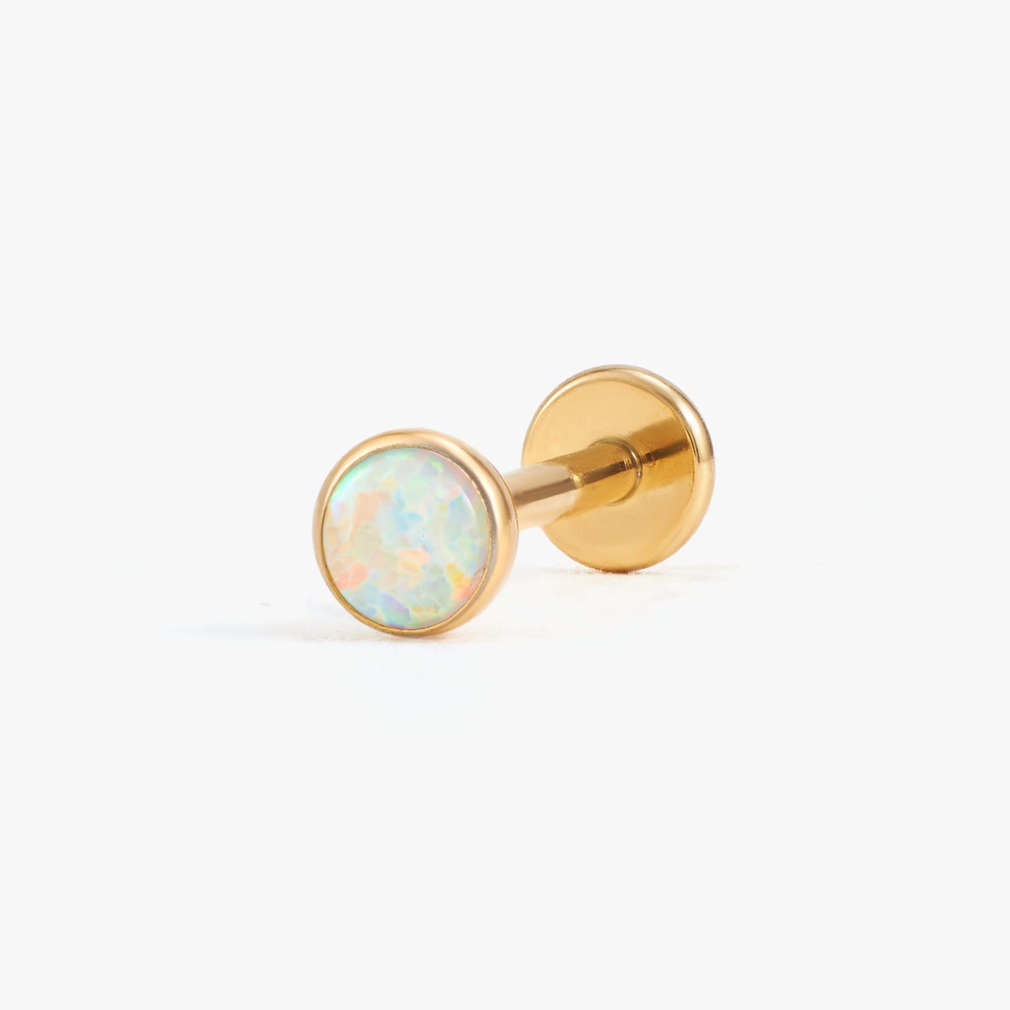 Color_Gold;White Opal Bezeled Push Pin Earring
