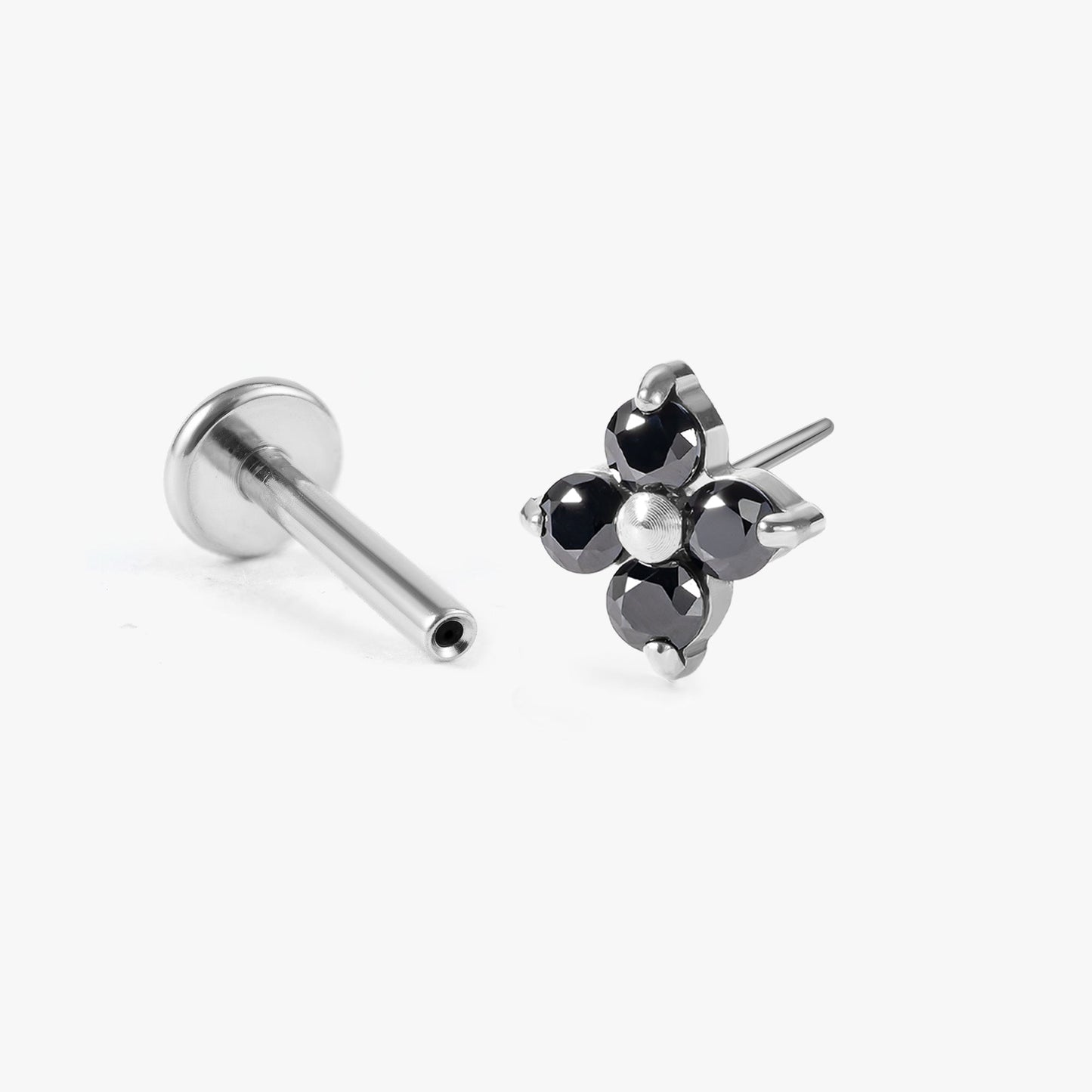 Luna - Black Spinel Four Leaf Push Pin Flatback Earrings