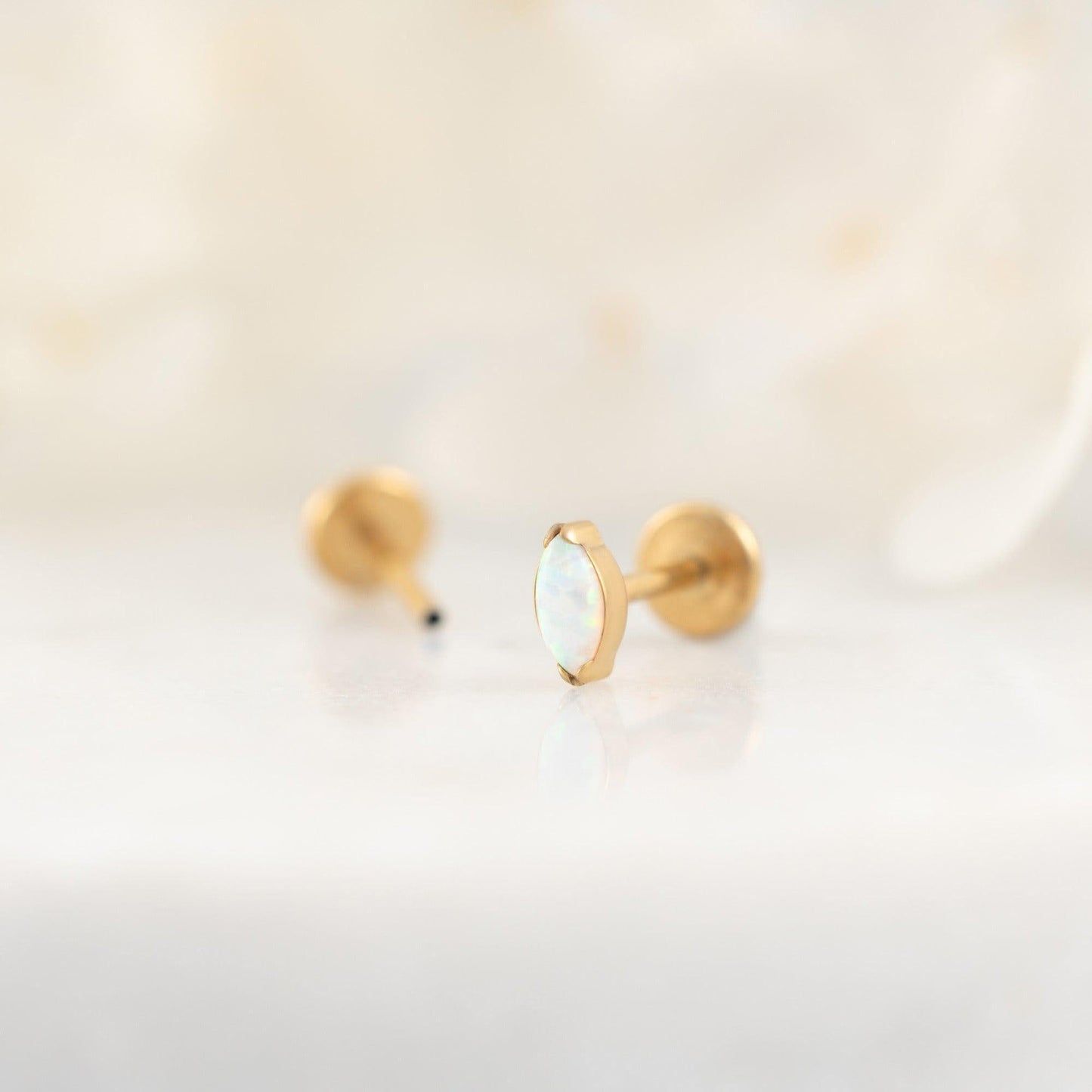 Color_Gold;Tiny Grain White Opal Push Pin Piercing Earring-EricaJewels