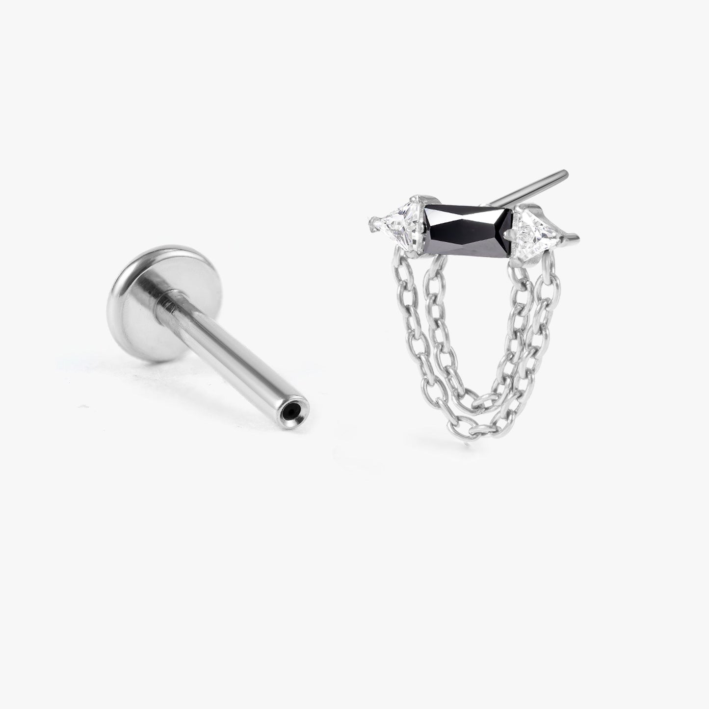 Rhea – Black Bar & Chain Push Pin Flatback Stud