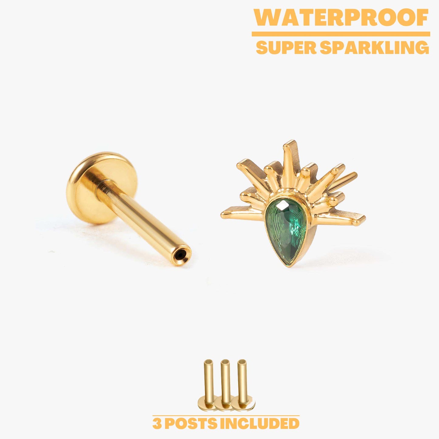 Sunburst Push Pin Titanium Earring - Crystal | Amehtyst | Emerald | Black