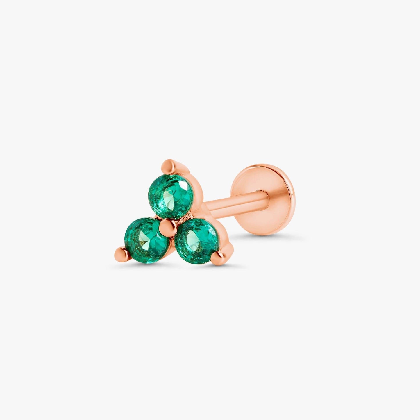 Color_Rose Gold,Bar Type & Materials_Labret (Titanium);Emerald Green Leaf Clover Studs - EricaJewels